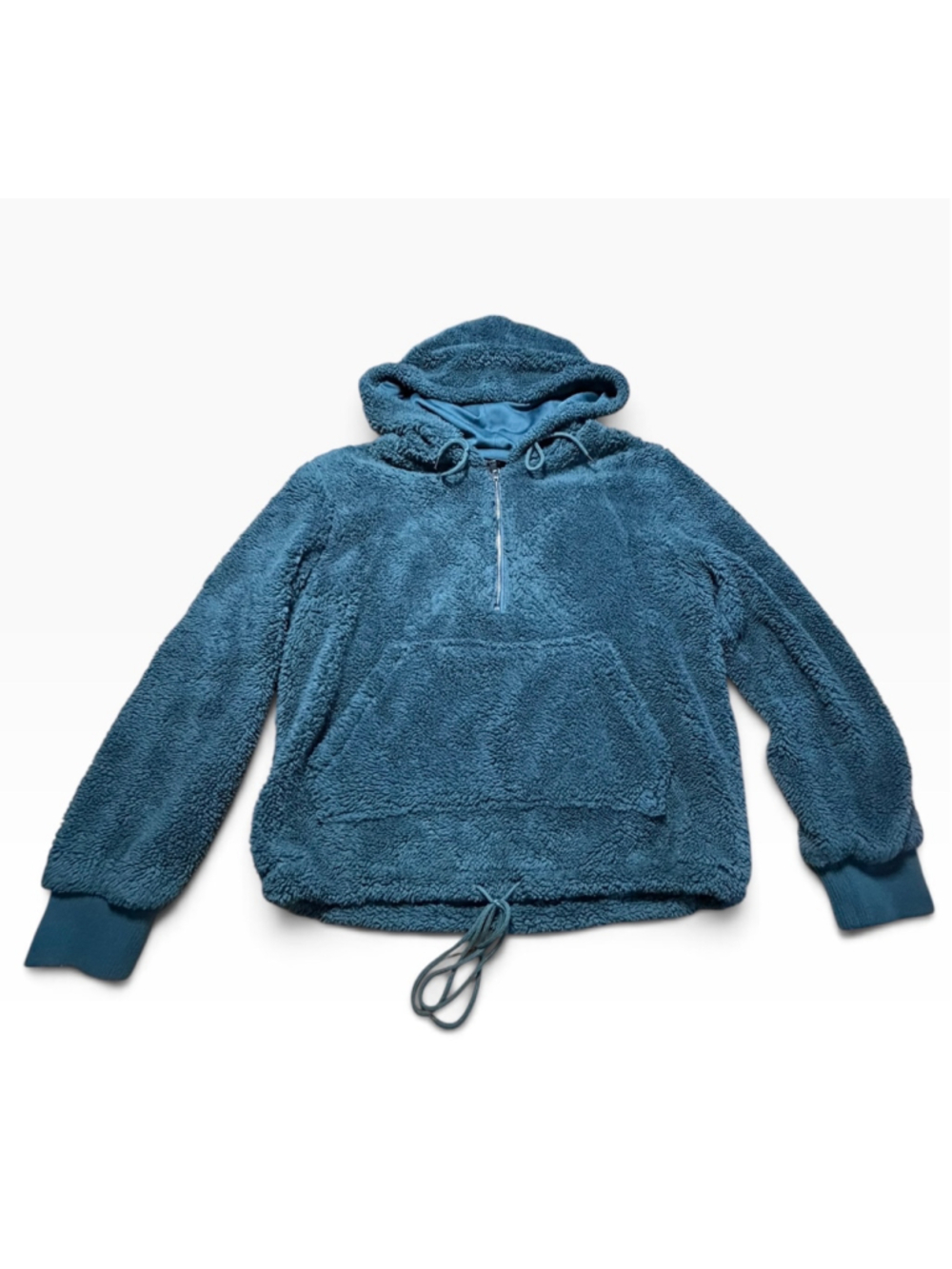 Women's Forever 21 Teal Sherpa Fleece Quarter-Zip Hoodie Size L - Picture 2 of 5